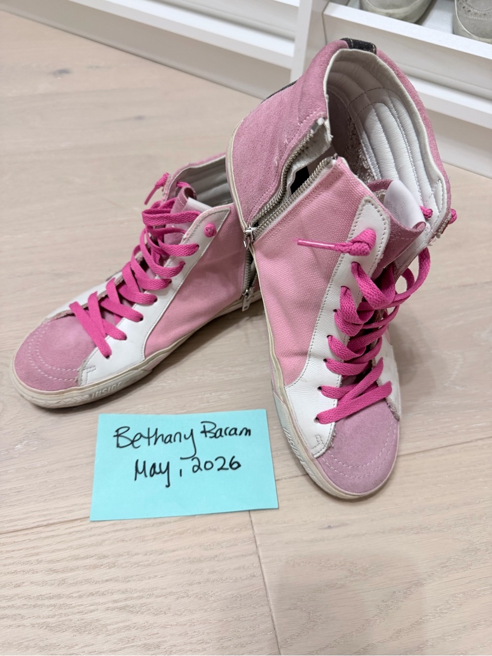 Golden Goose Pink Slides (High-Top Sneakers) with Hot Pink Laces